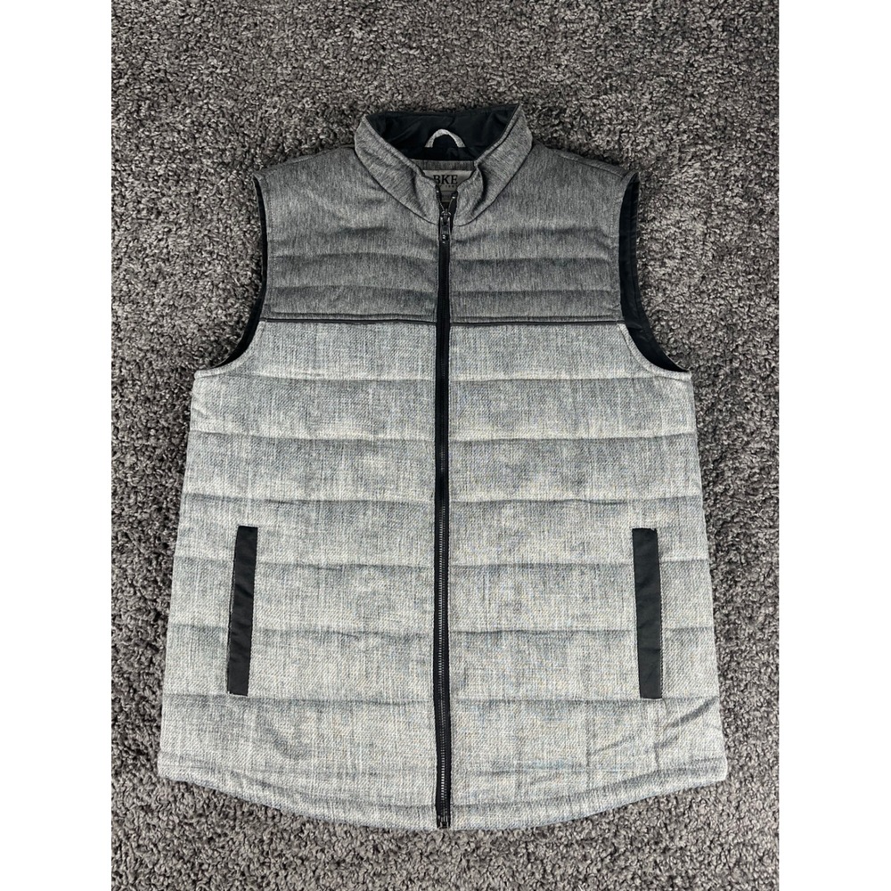 BKE Mens Grey Heathered Quilted Puffer Vest Full Zip Medium RN88493